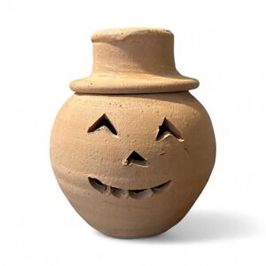 Vintage Terra‎ Cotta Jack O'Lantern Hewell's Pottery Gillsville GA 6.75" H